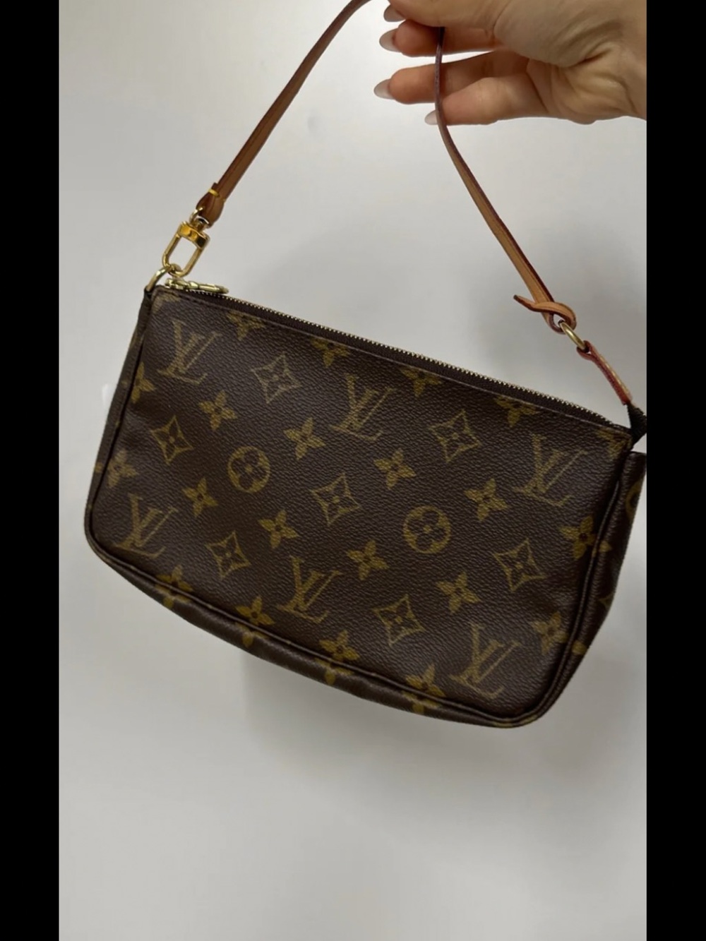 Louis Vuitton Brown Monogram Mini Shoulder Pochette with Tan Strap